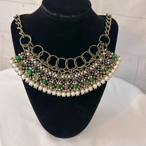 Pam Hiran Anthropologie Beaded Collar Necklace Natural Beads and Stones